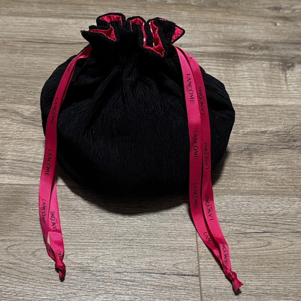 Lancôme NEW Black and Pink Drawstring Make Up Bag